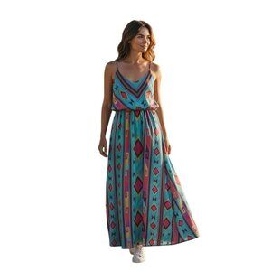 Sapphire Dollz Womens Aztec Print Spaghetti Strap Maxi Dress Blue Multicolor Bol
